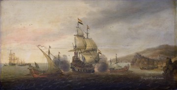 海戦 Painting - Cornelis Bol Zeegevecht tussen Hollandse oorlogsschepen en Spaanse galeien 海戦
